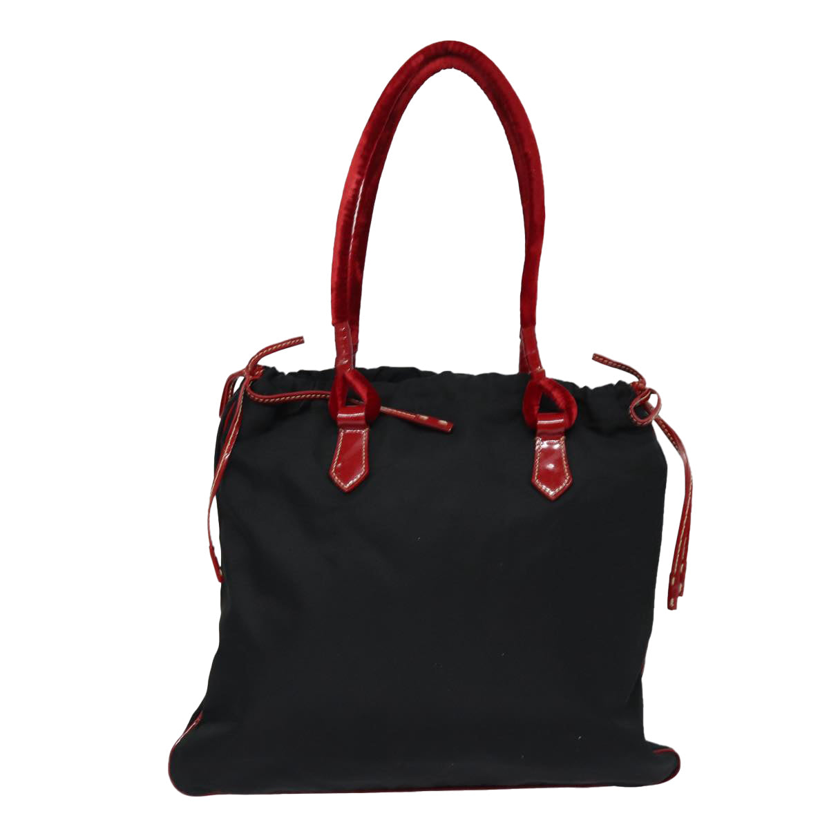 PRADA Tote Bag Nylon Velour Black Red Silver Auth