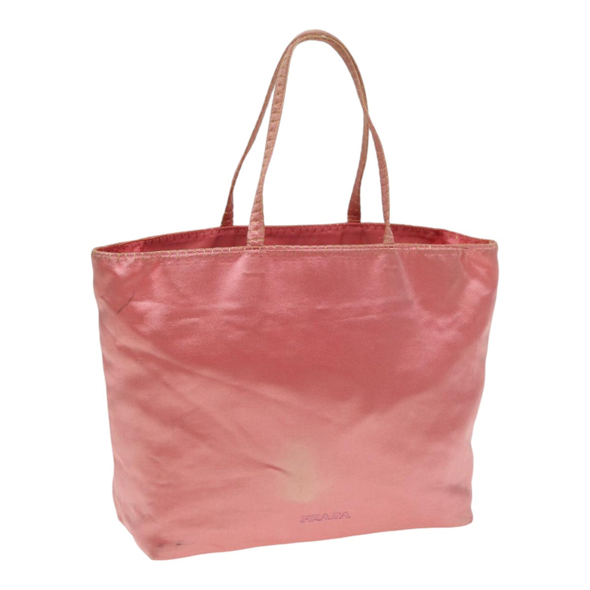 PRADA Hand Bag Satin Gold Pink Auth