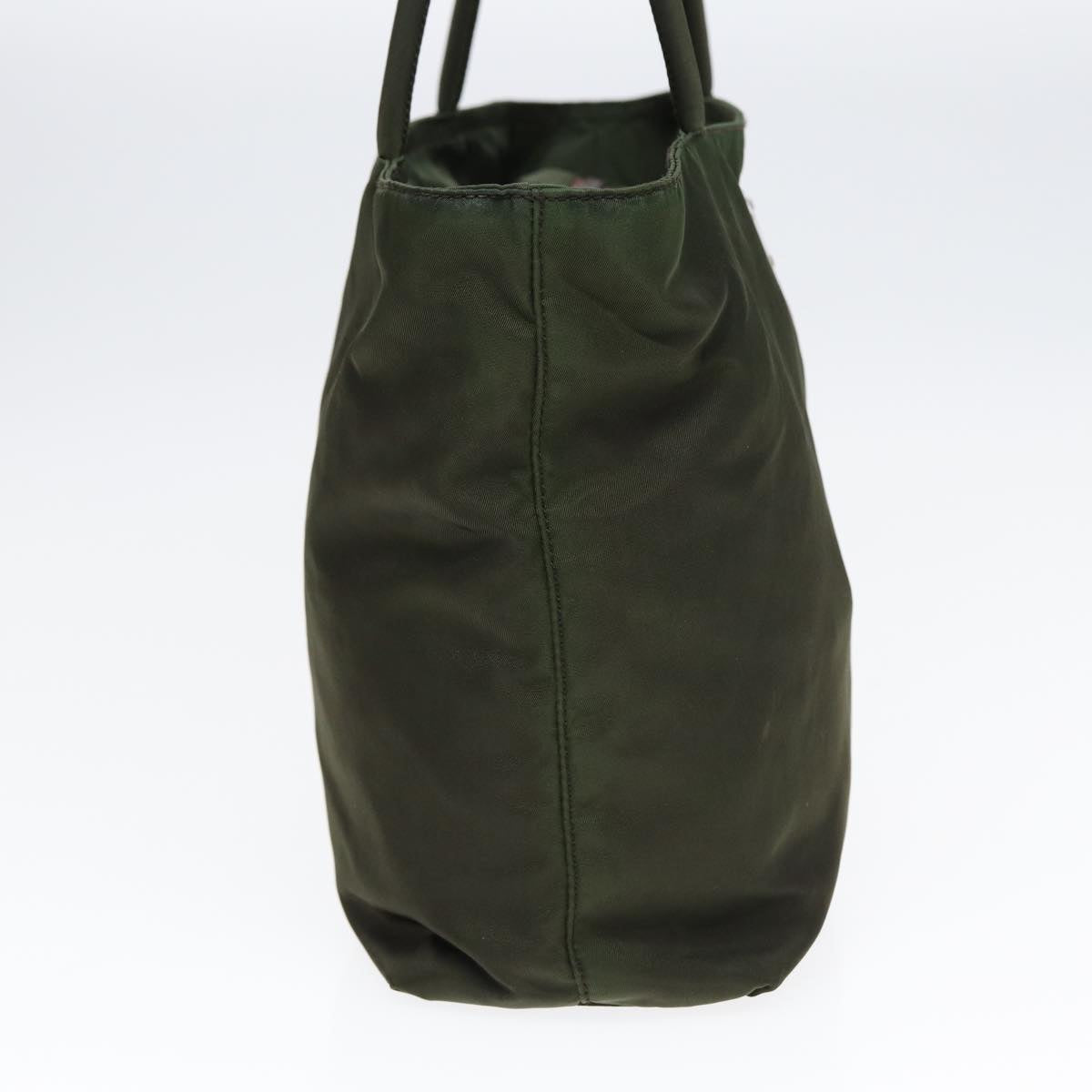 PRADA Hand Bag Nylon Khaki Silver Auth