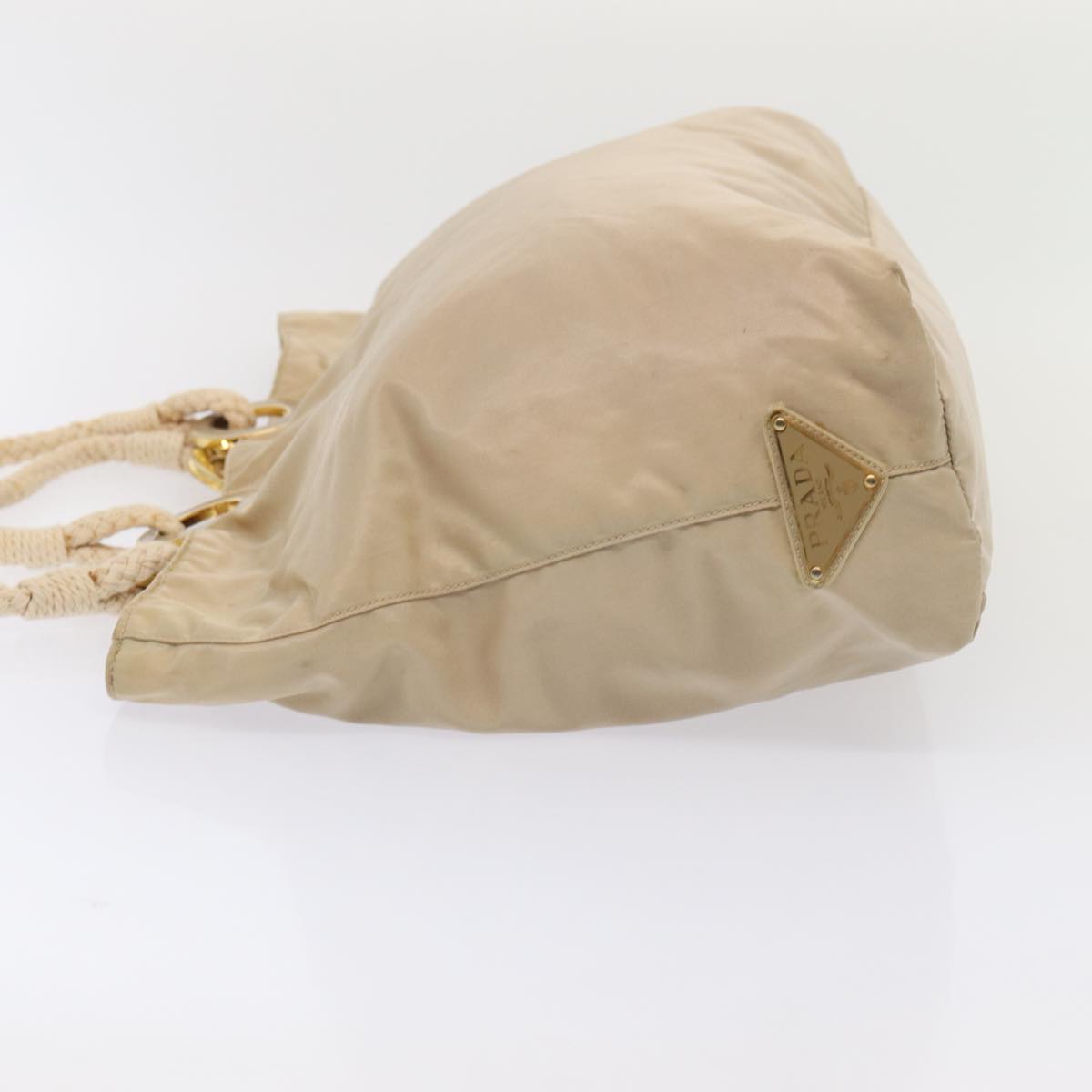 PRADA Tote Bag Nylon Beige Gold Auth
