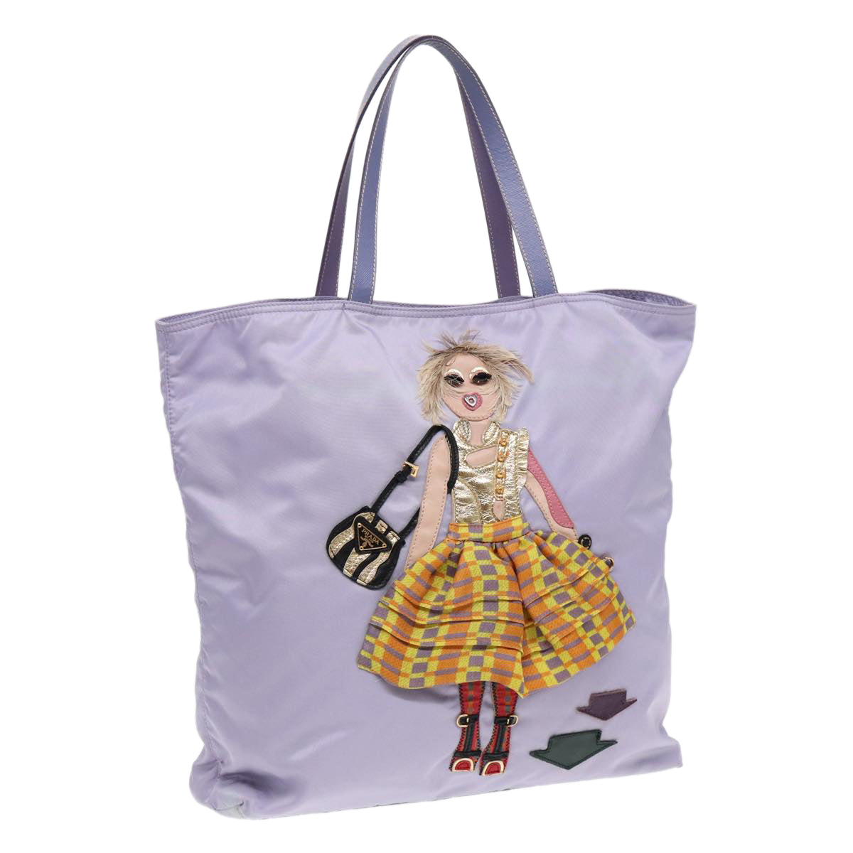 PRADA Robot Tote Bag Nylon Purple Gold Auth