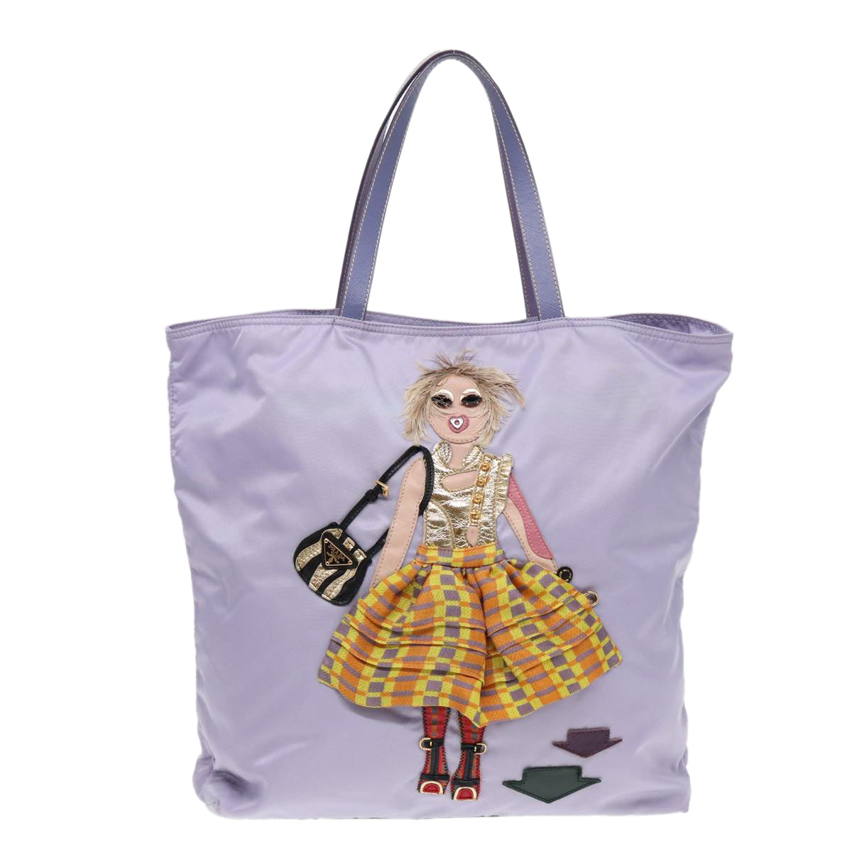 PRADA Robot Tote Bag Nylon Purple Gold Auth