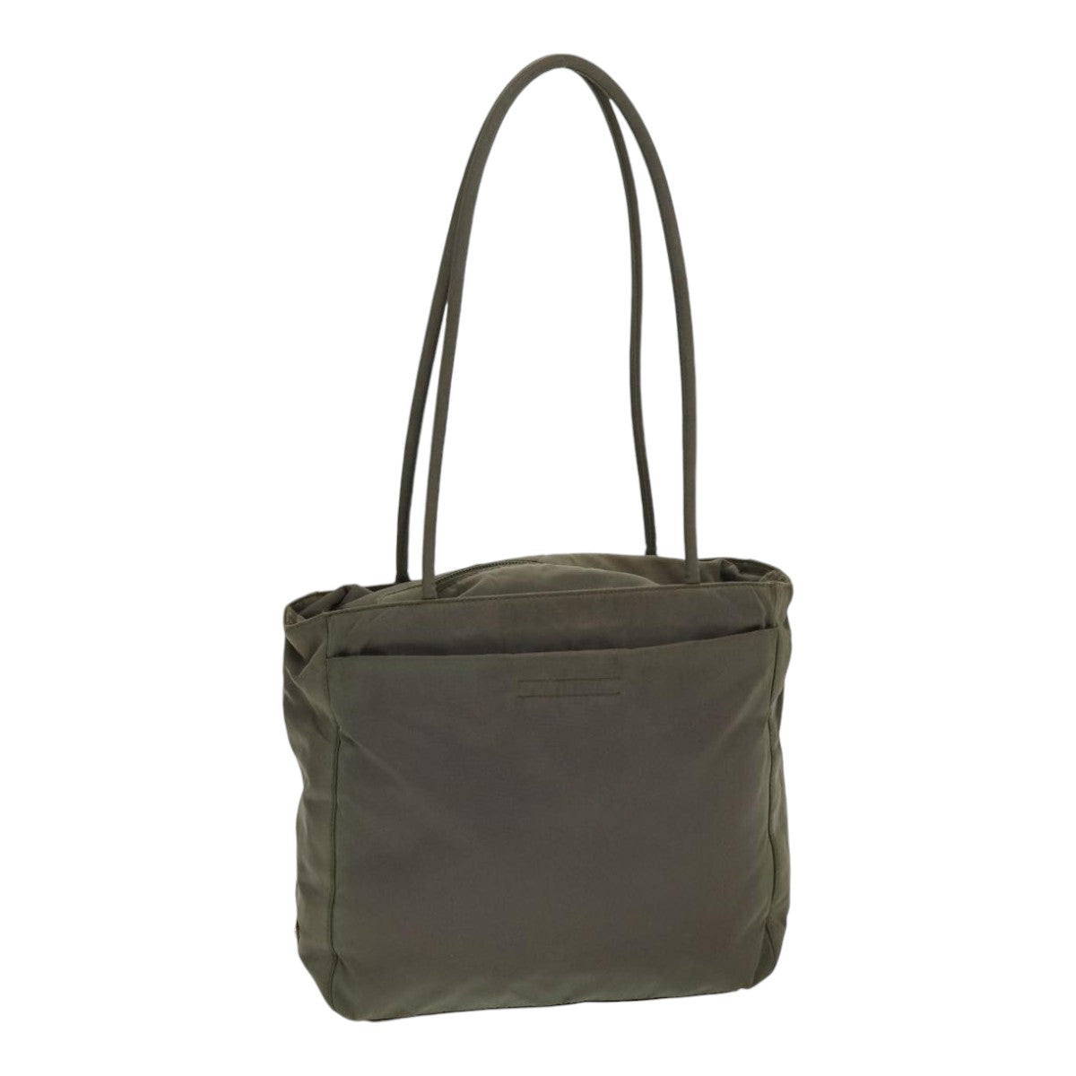 PRADA Tote Bag Nylon Khaki Silver Auth