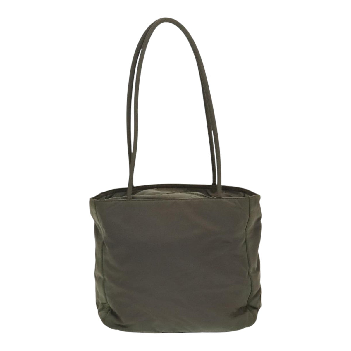 PRADA Tote Bag Nylon Khaki Silver Auth