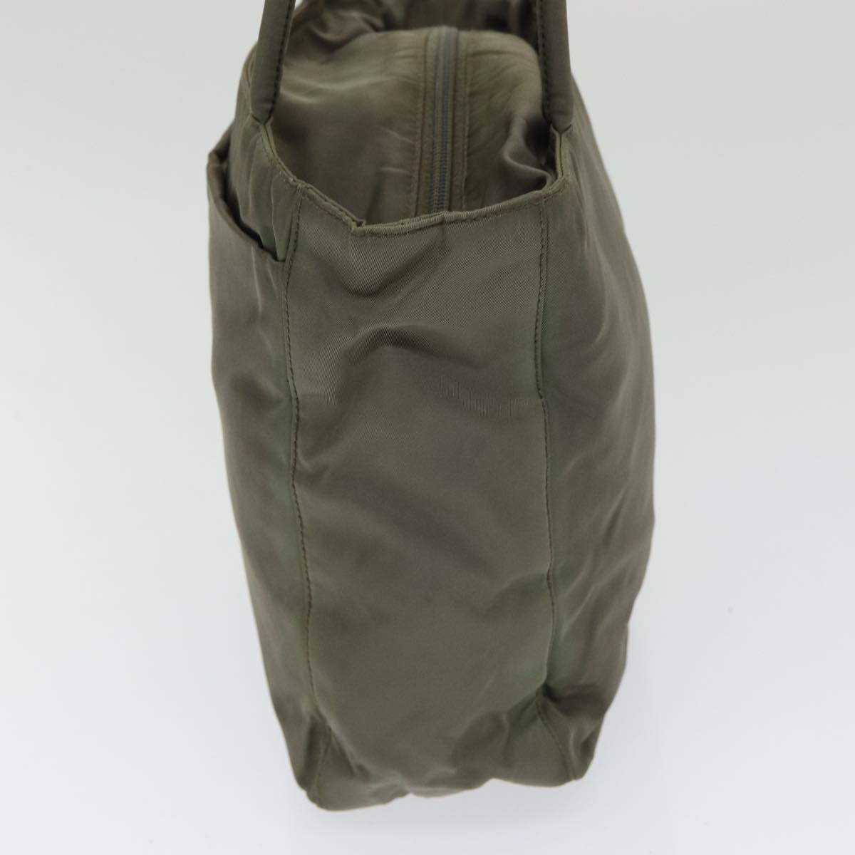 PRADA Tote Bag Nylon Khaki Silver Auth