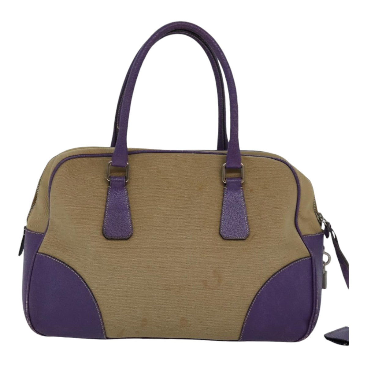 PRADA Hand Bag Canvas Beige Silver purple Auth