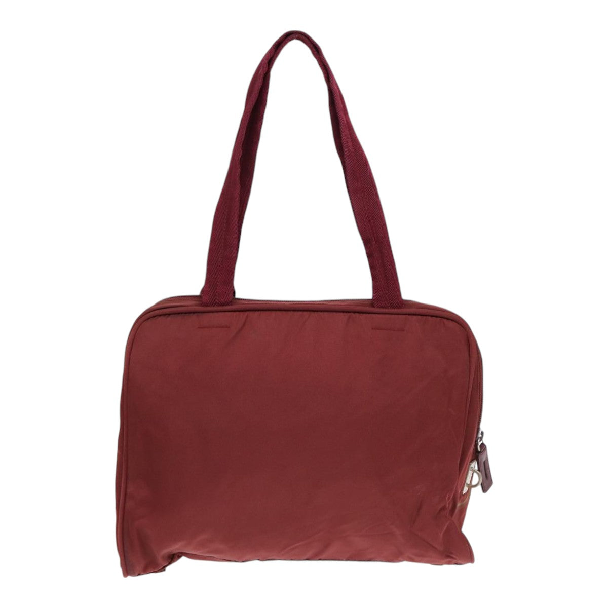 PRADA Tote Bag Nylon Wine Red Silver Auth