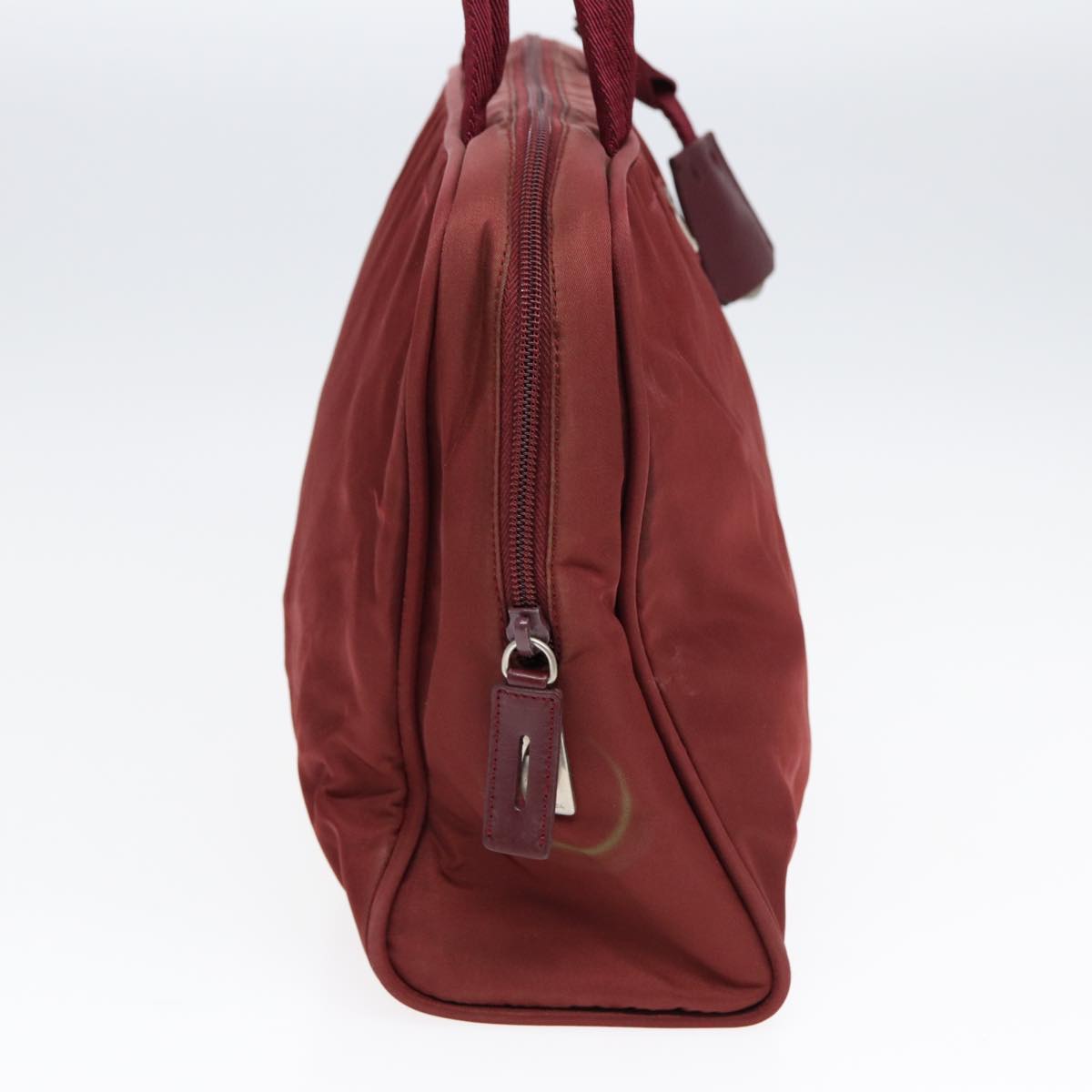 PRADA Tote Bag Nylon Wine Red Silver Auth