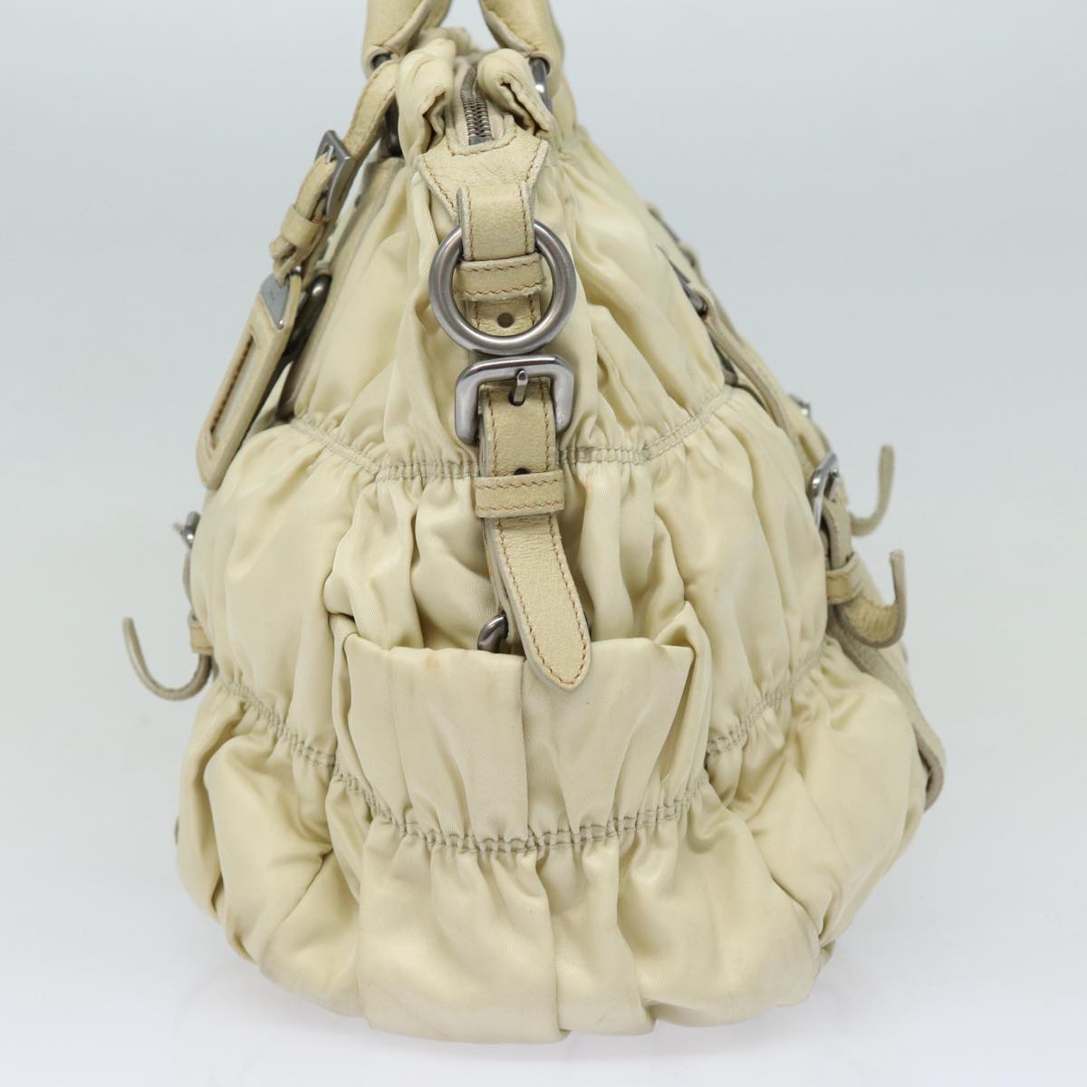 PRADA Hand Bag Nylon 2way Cream Silver Auth