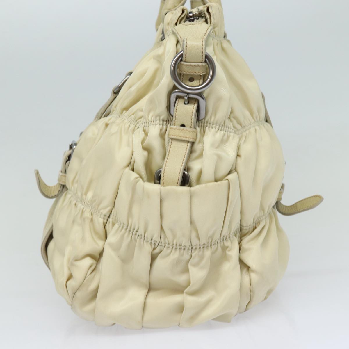 PRADA Hand Bag Nylon 2way Cream Silver Auth