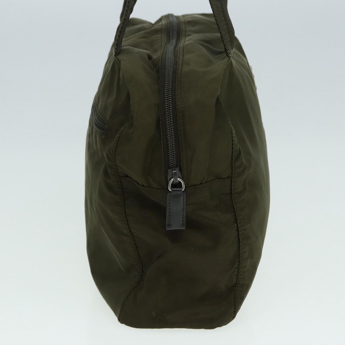 PRADA Hand Bag Nylon Khaki Silver Auth