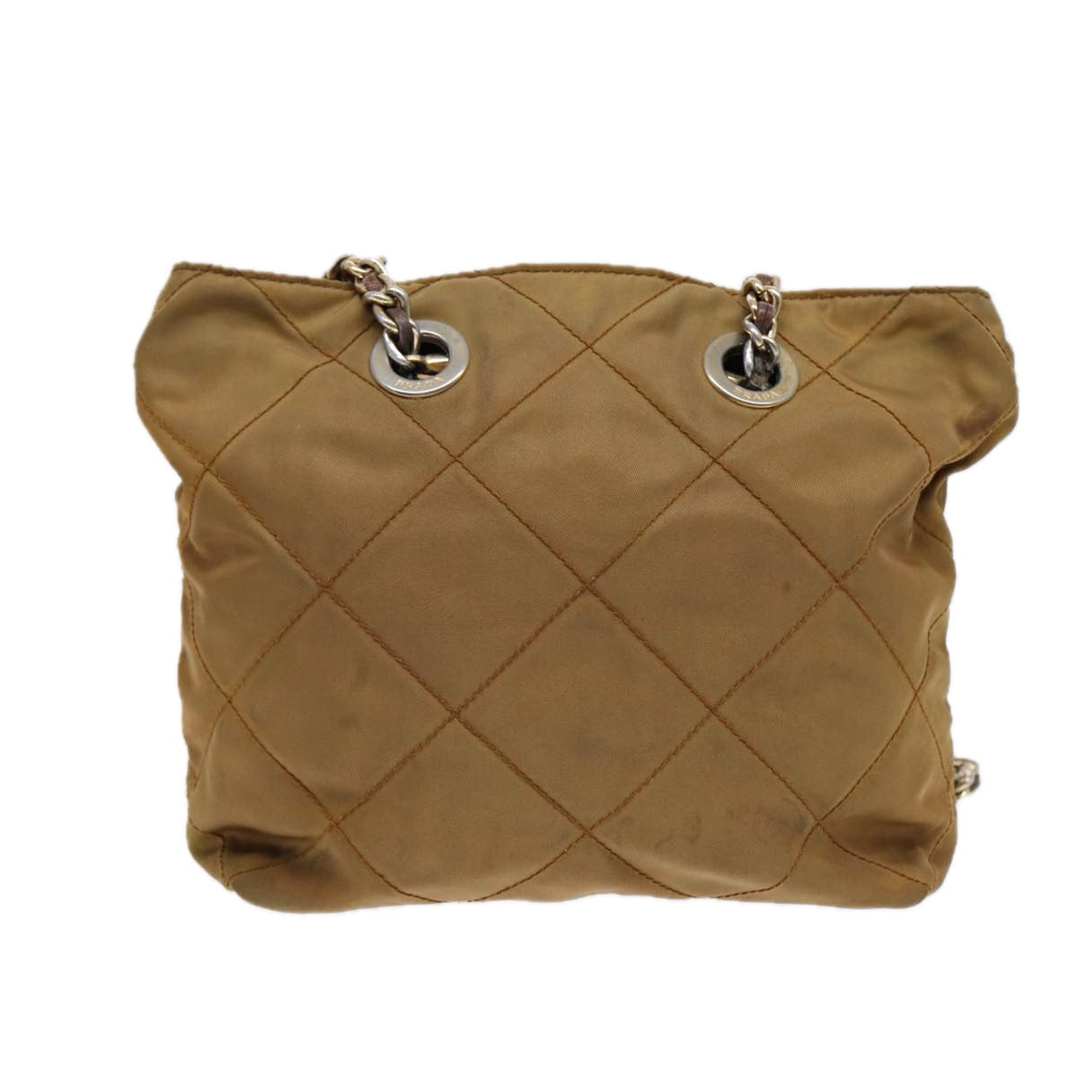 PRADA Chain Shoulder Bag Nylon Khaki Gold Auth