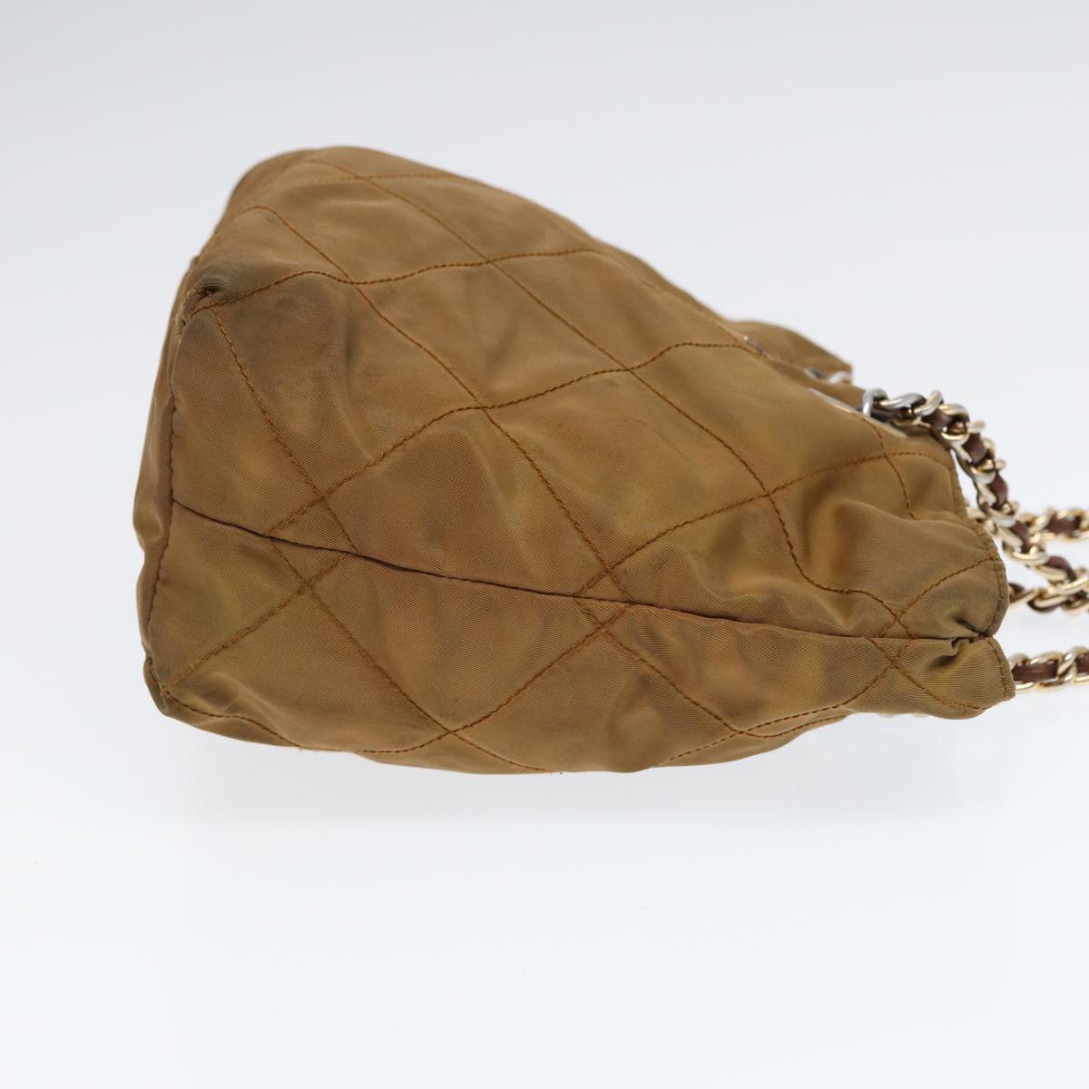 PRADA Chain Shoulder Bag Nylon Khaki Gold Auth