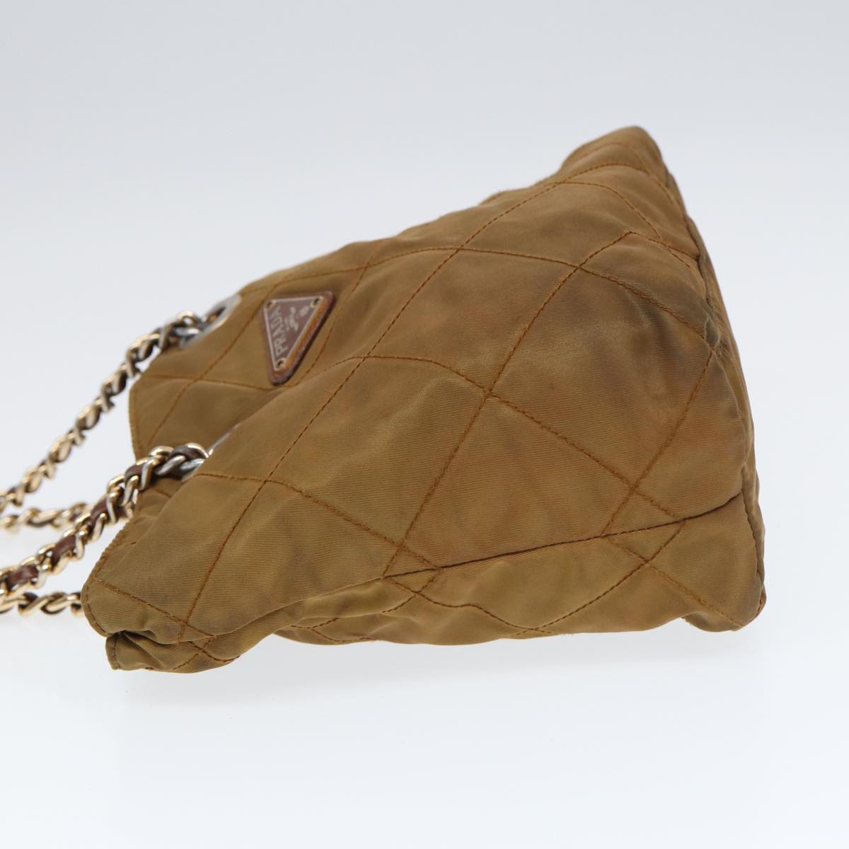 PRADA Chain Shoulder Bag Nylon Khaki Gold Auth
