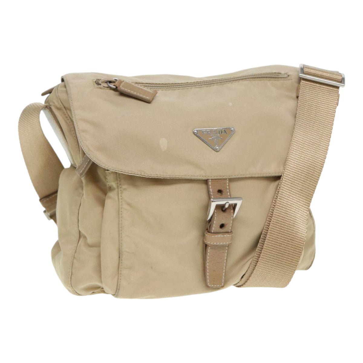 PRADA Shoulder Bag Nylon Beige Silver Auth