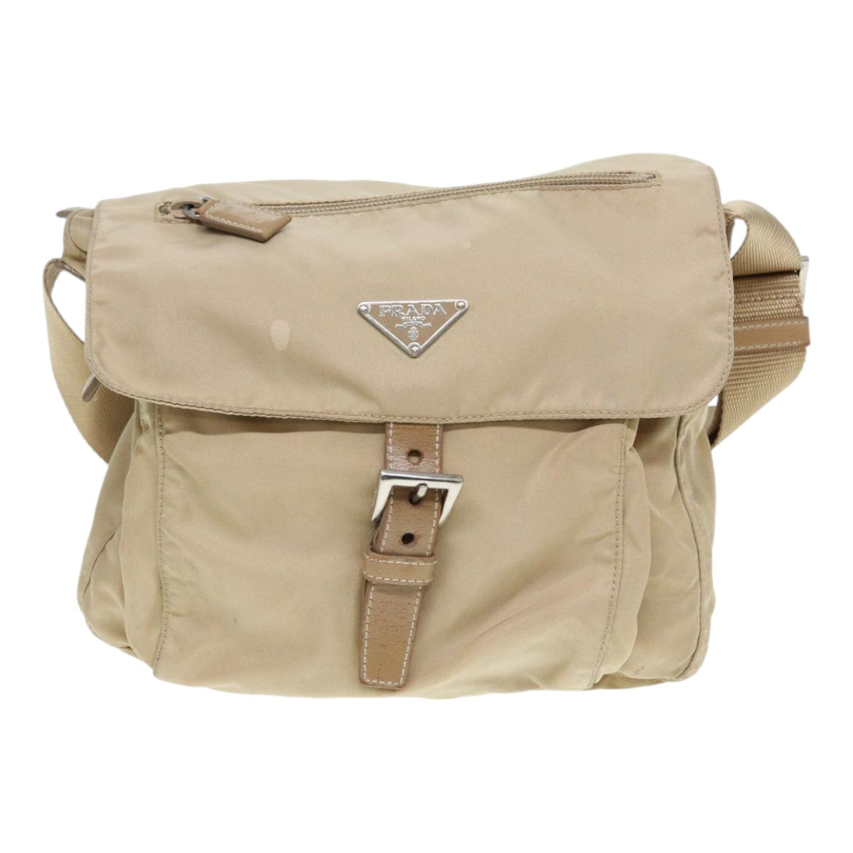 PRADA Shoulder Bag Nylon Beige Silver Auth