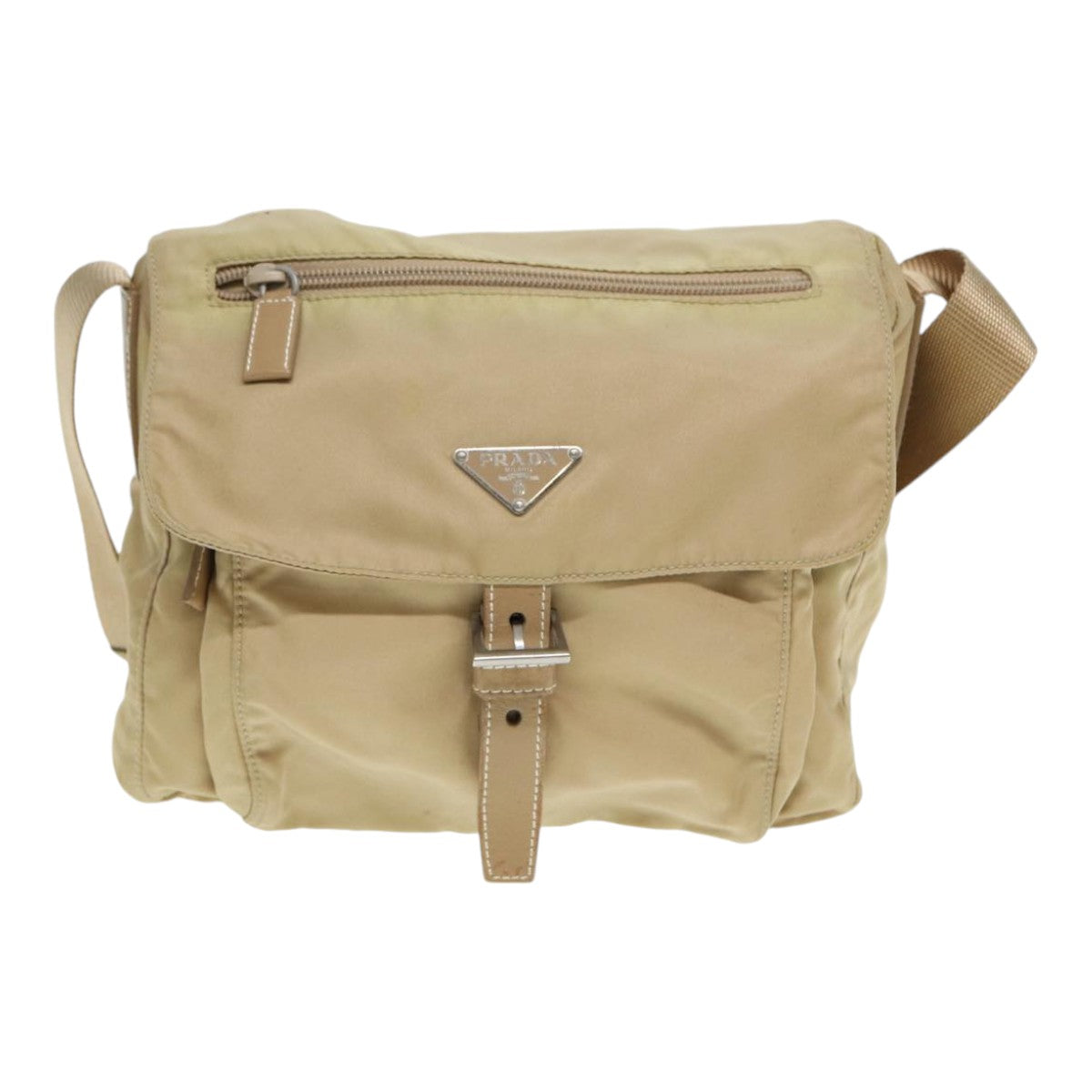 PRADA Shoulder Bag Nylon Beige Silver Auth