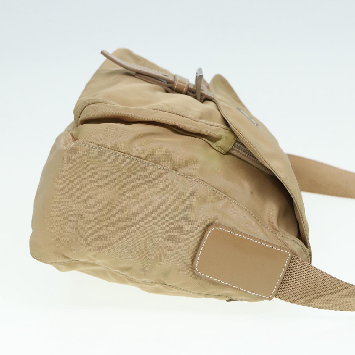 PRADA Shoulder Bag Nylon Beige Silver Auth