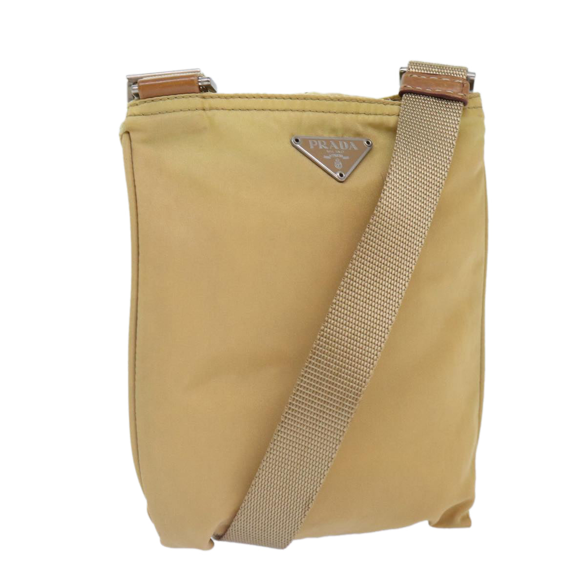 PRADA Shoulder Bag Nylon Beige Silver Auth