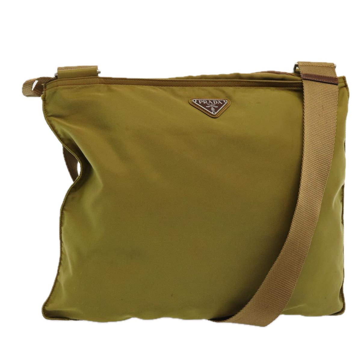 PRADA Shoulder Bag Nylon Khaki Silver Auth