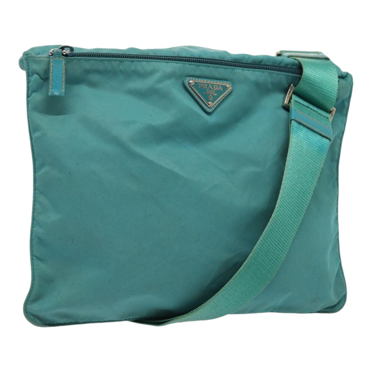 PRADA Shoulder Bag Nylon Turquoise Blue Silver Auth