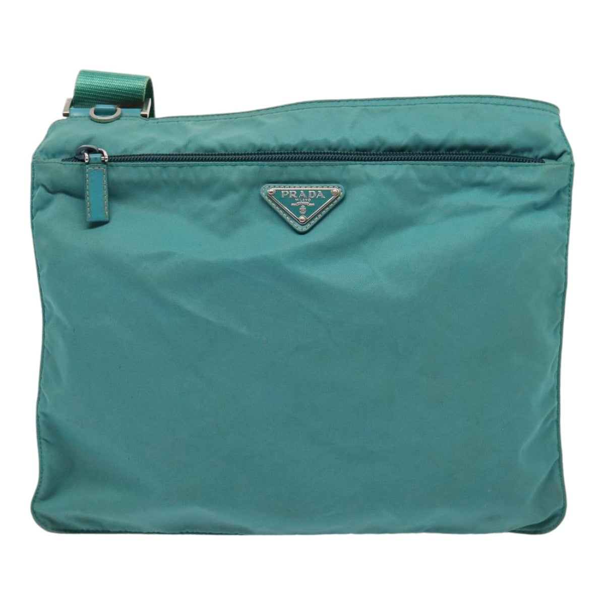 PRADA Shoulder Bag Nylon Turquoise Blue Silver Auth