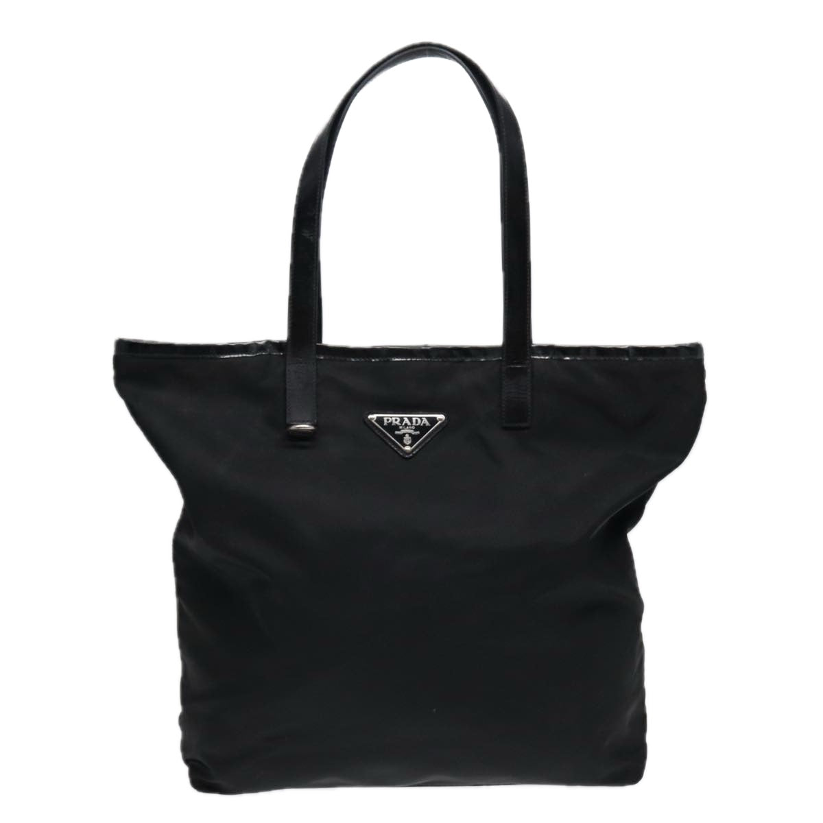PRADA Tote Bag Nylon Black Silver Auth