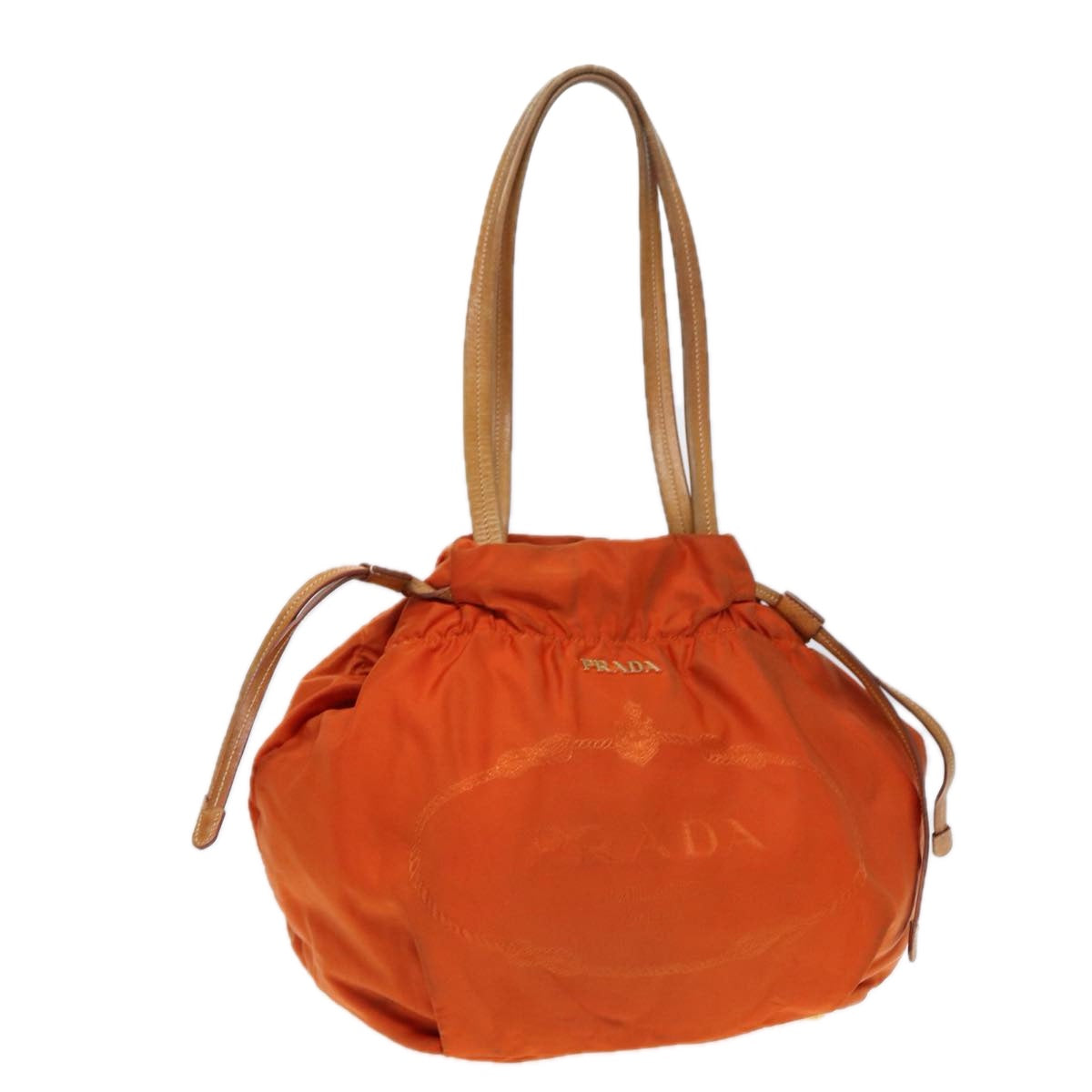 PRADA Shoulder Bag Nylon Orange Gold Auth