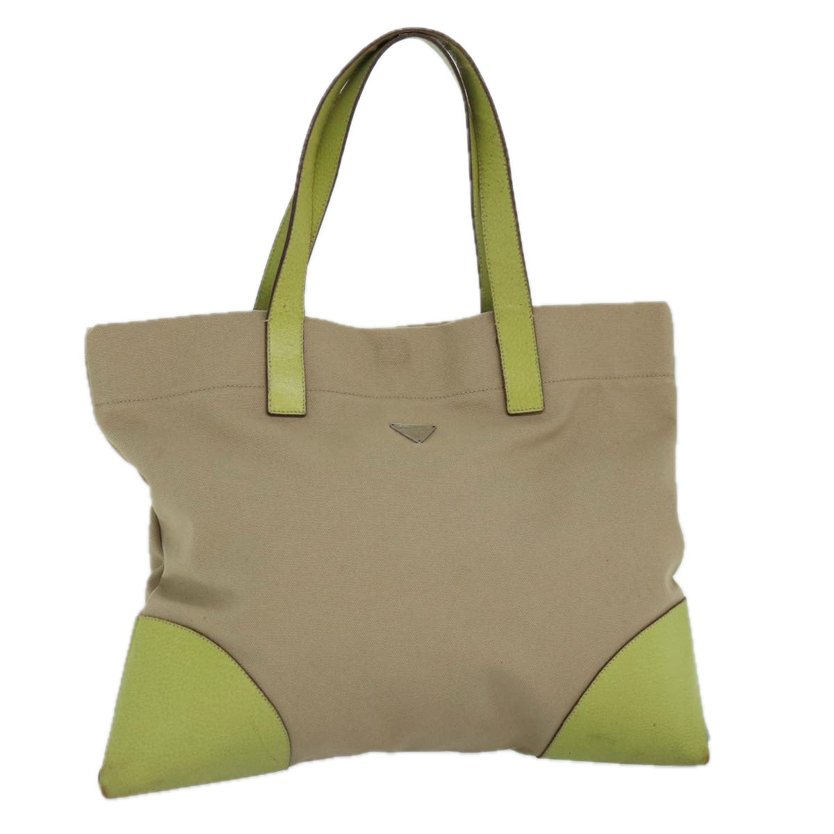 PRADA Tote Bag Canvas Beige Silver Auth