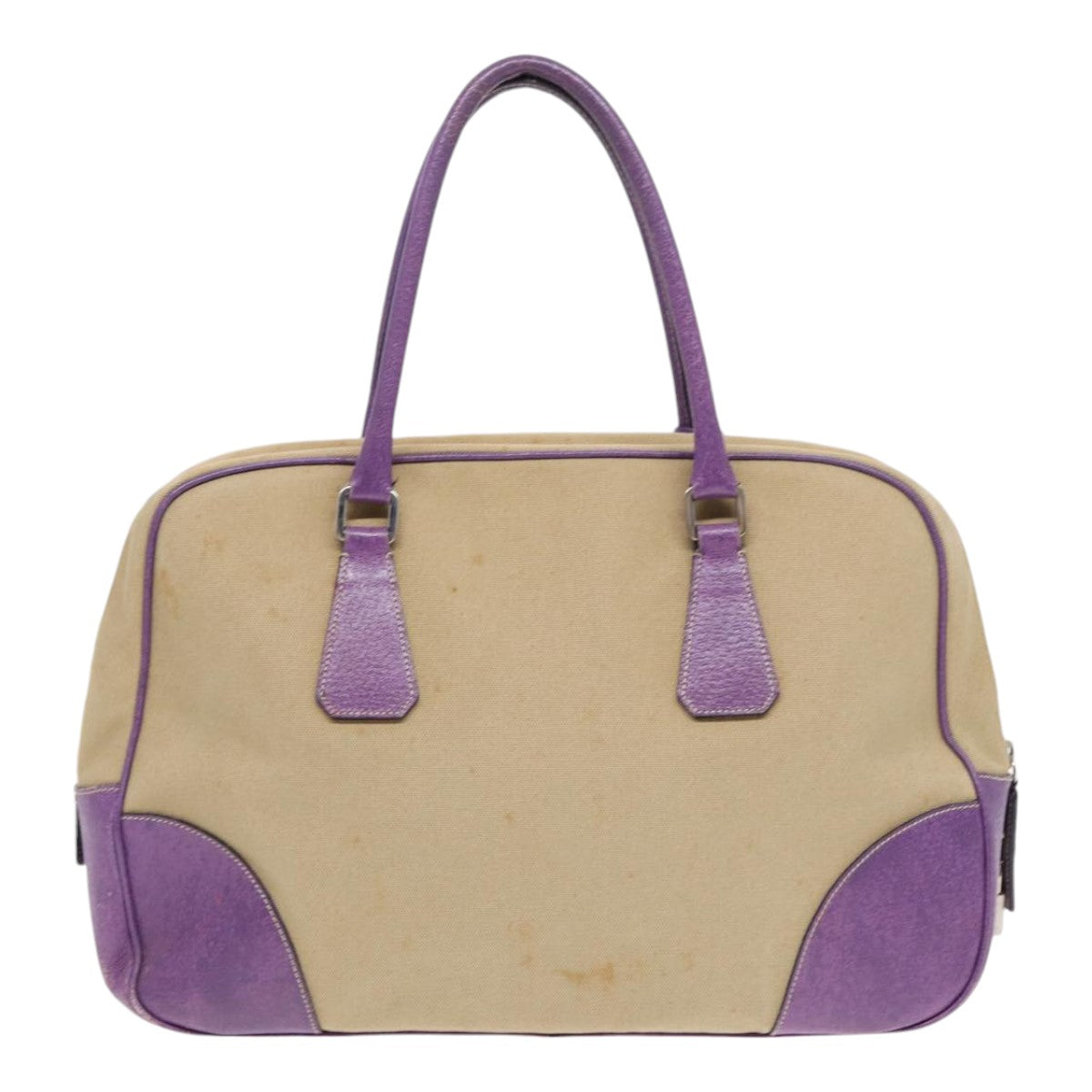 PRADA Hand Bag Canvas Beige Silver Auth