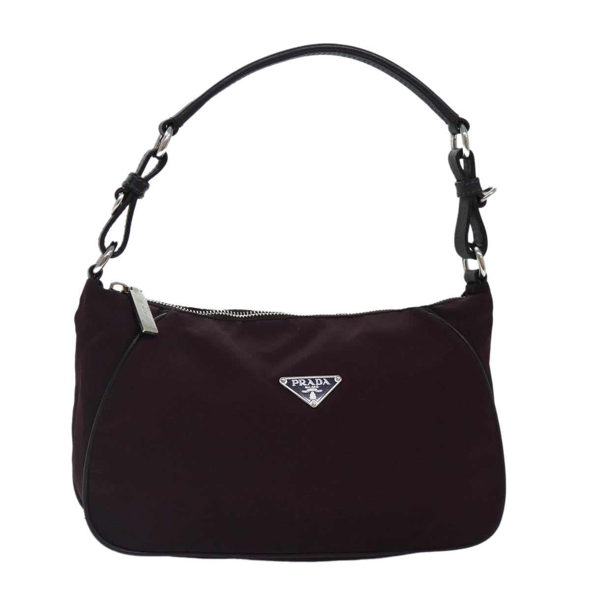 PRADA Shoulder Bag Nylon Wine Red Silver Auth