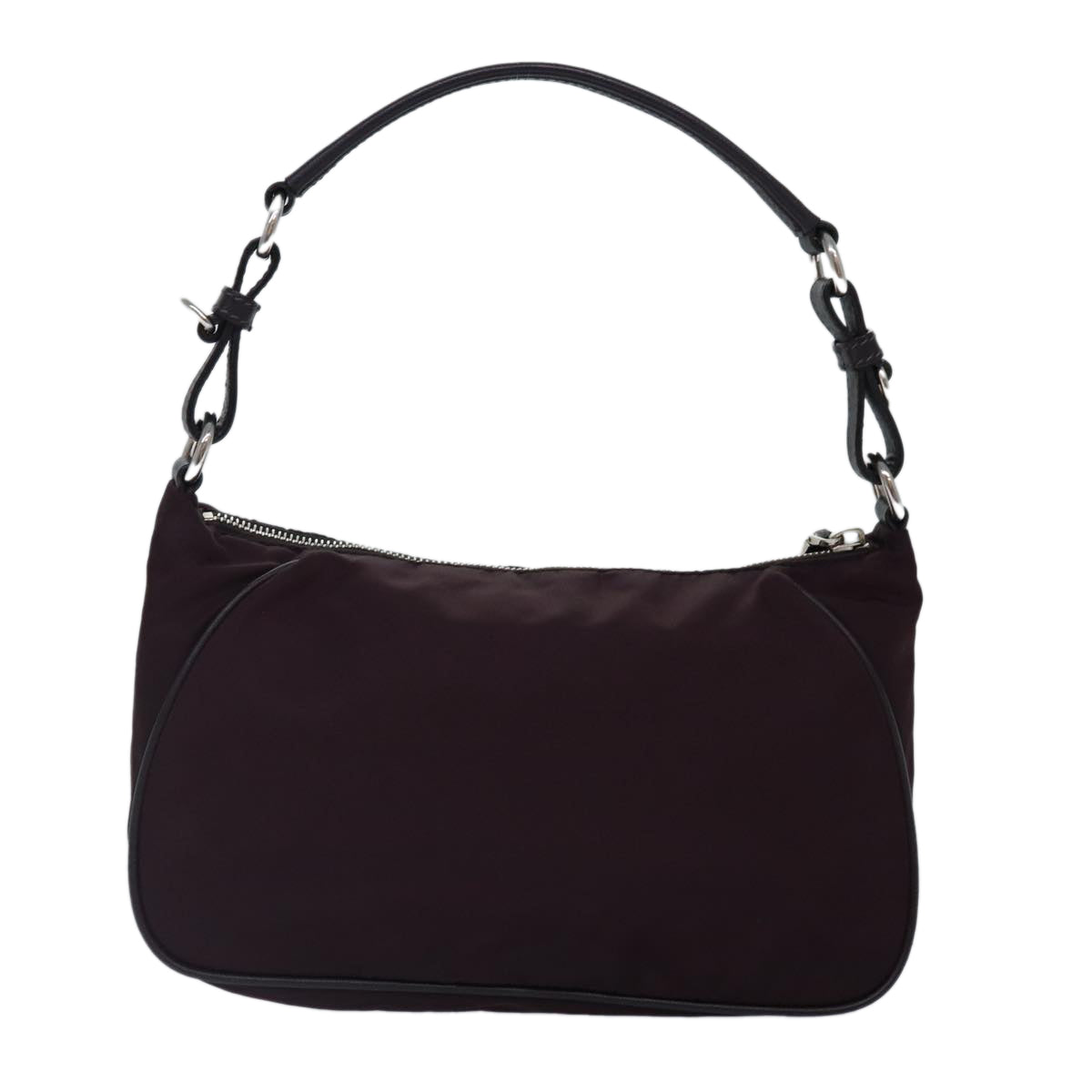 PRADA Shoulder Bag Nylon Wine Red Silver Auth