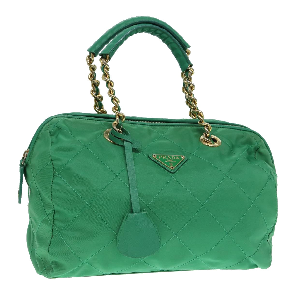 PRADA Hand Bag Nylon Green Gold Auth