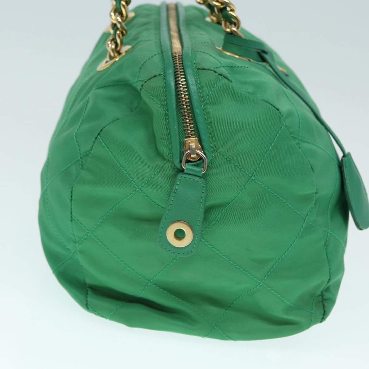 PRADA Hand Bag Nylon Green Gold Auth