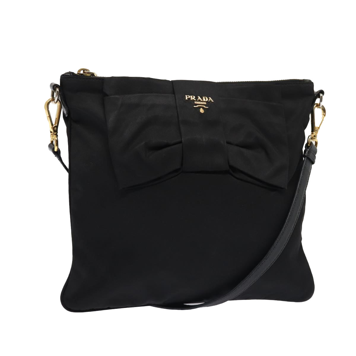 PRADA Shoulder Bag Nylon Black Gold Auth