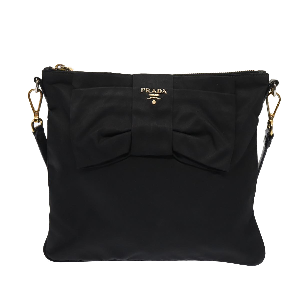 PRADA Shoulder Bag Nylon Black Gold Auth