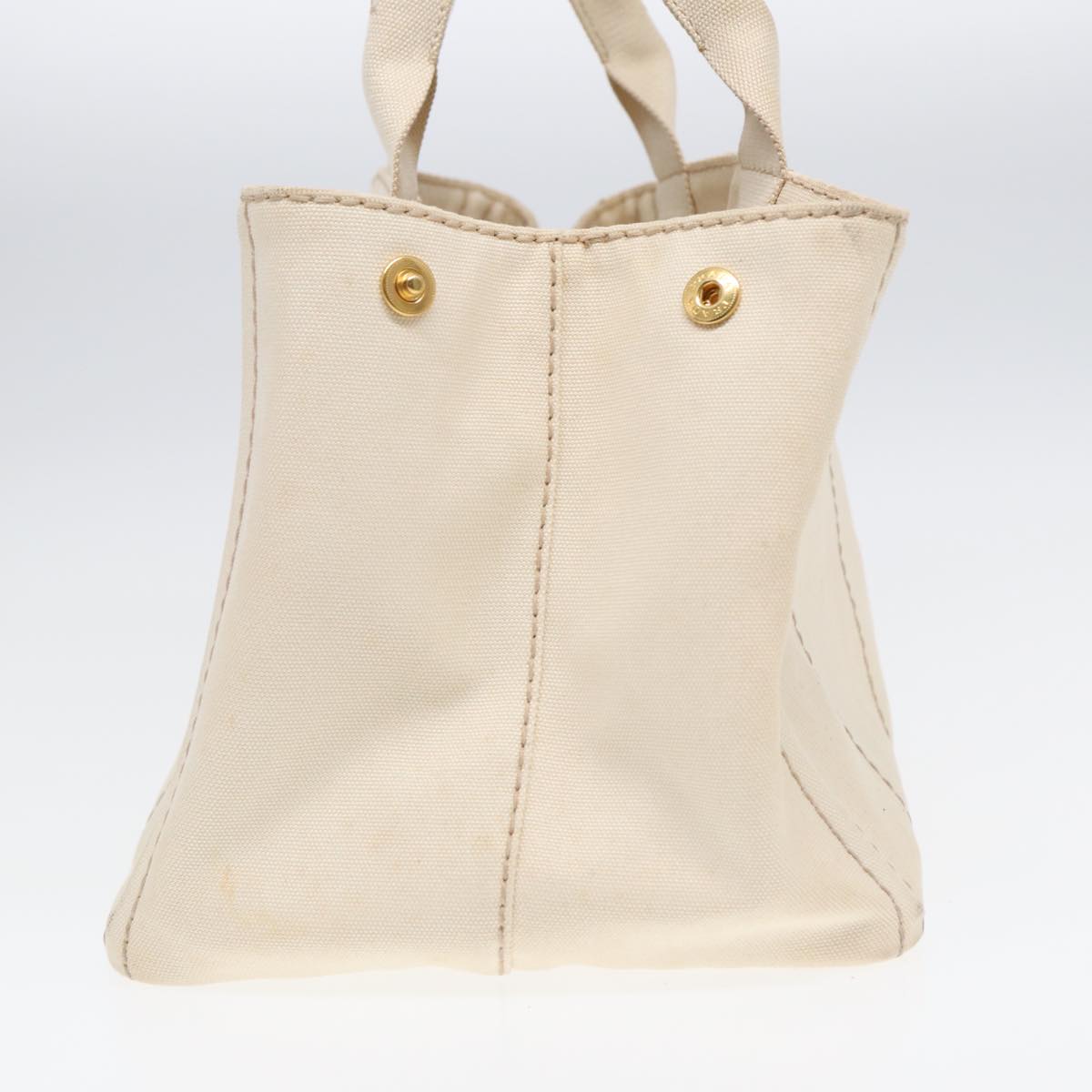 PRADA Canapa MM Hand Bag Canvas Cream Gold Auth