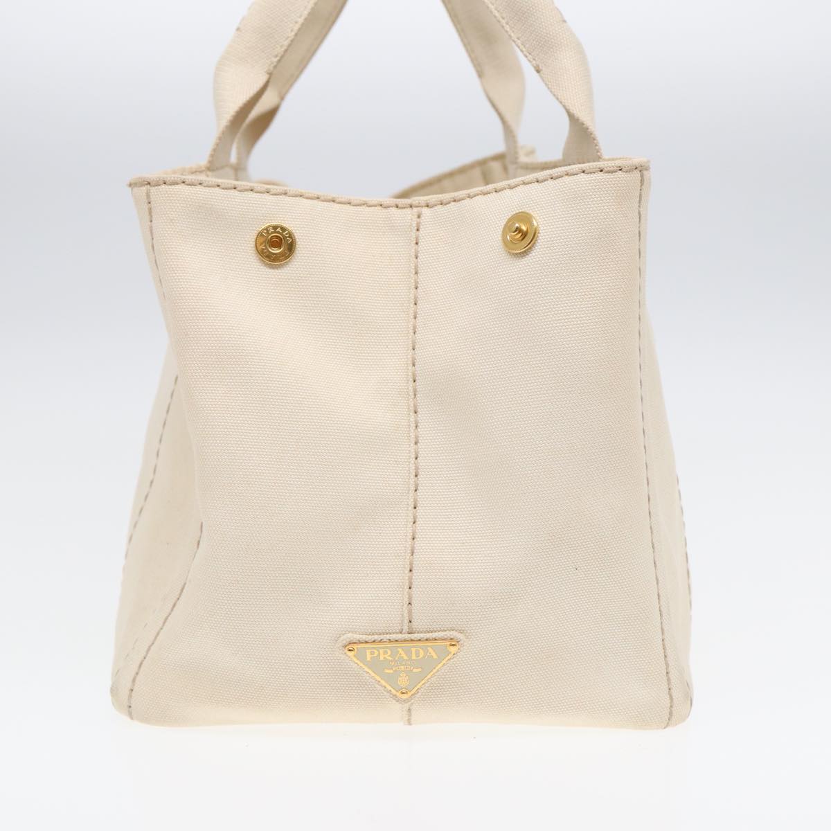 PRADA Canapa MM Hand Bag Canvas Cream Gold Auth