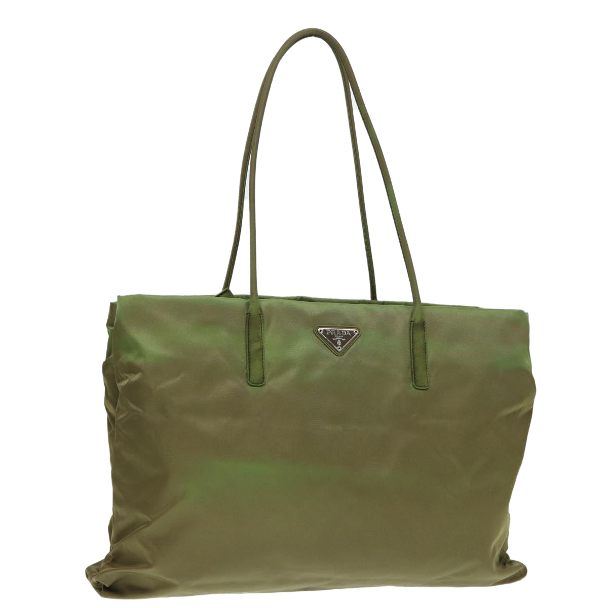 PRADA Tote Bag Nylon Khaki Silver Auth