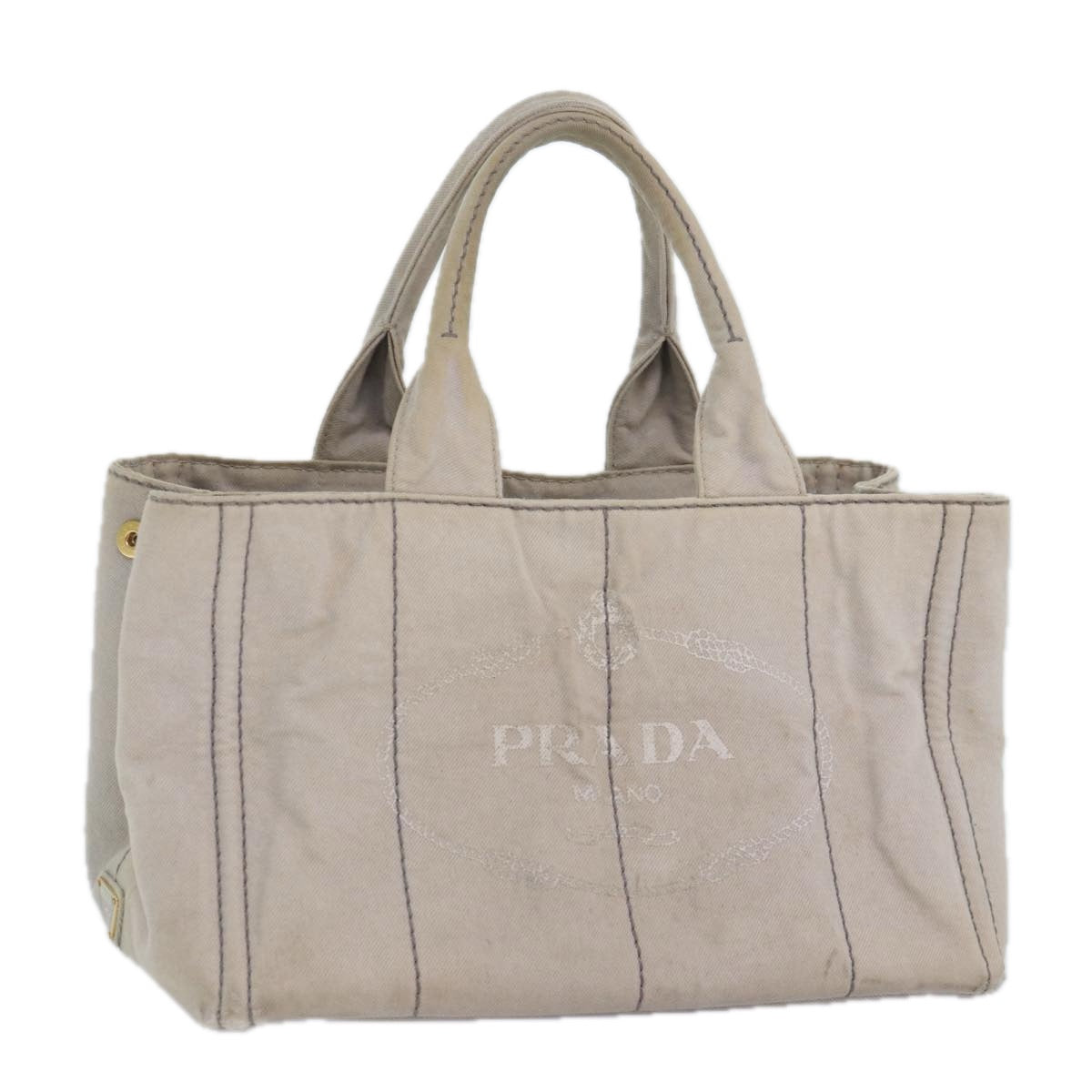 PRADA Canapa MM Hand Bag Canvas Gray Gold Auth