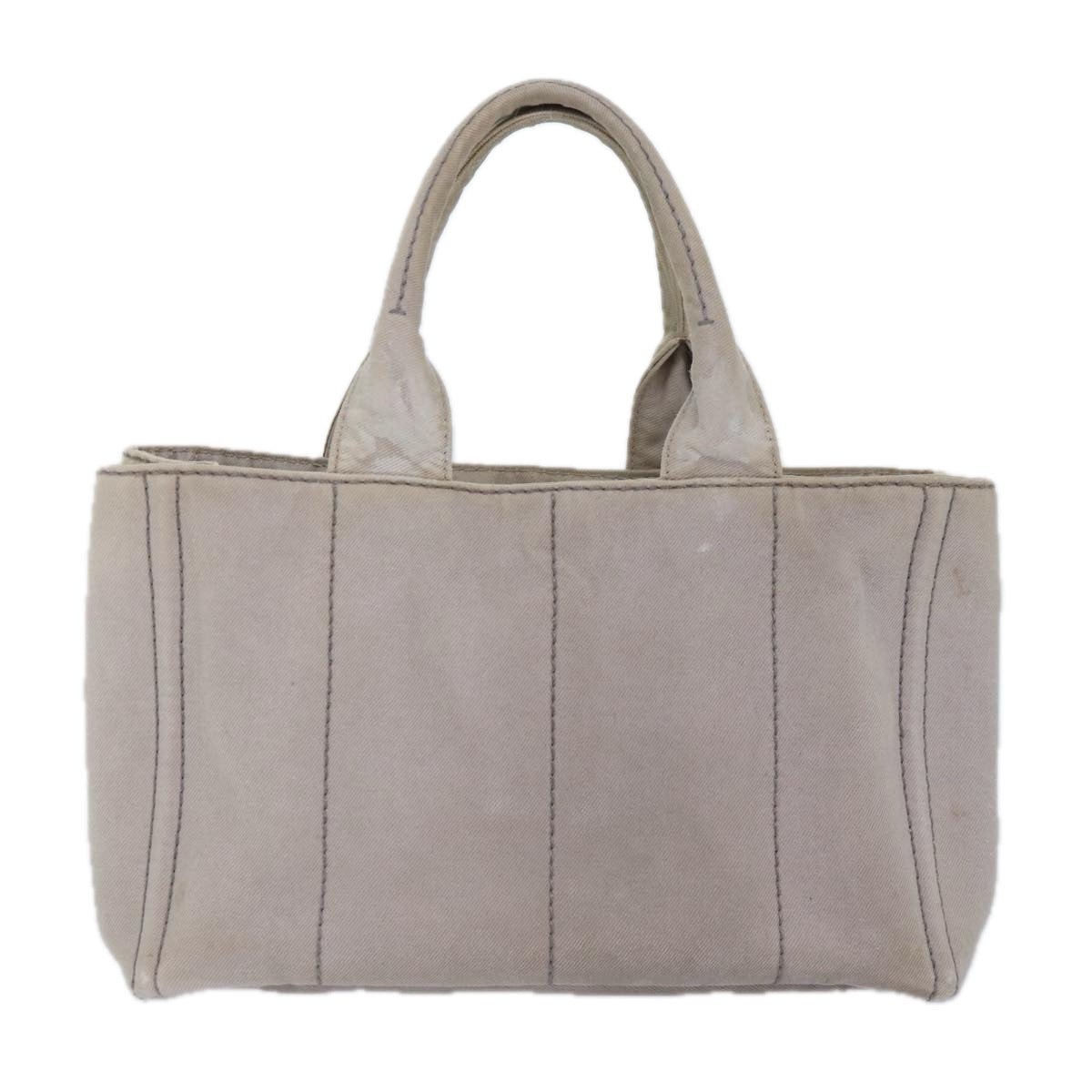 PRADA Canapa MM Hand Bag Canvas Gray Gold Auth