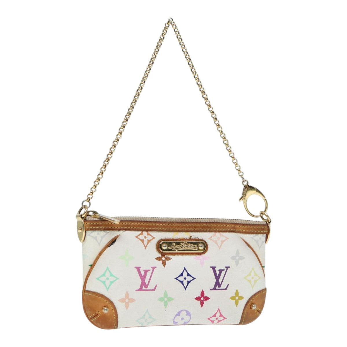 LOUIS VUITTON Multicolor Pochette Mira MM Pouch White LV Auth Clutch
