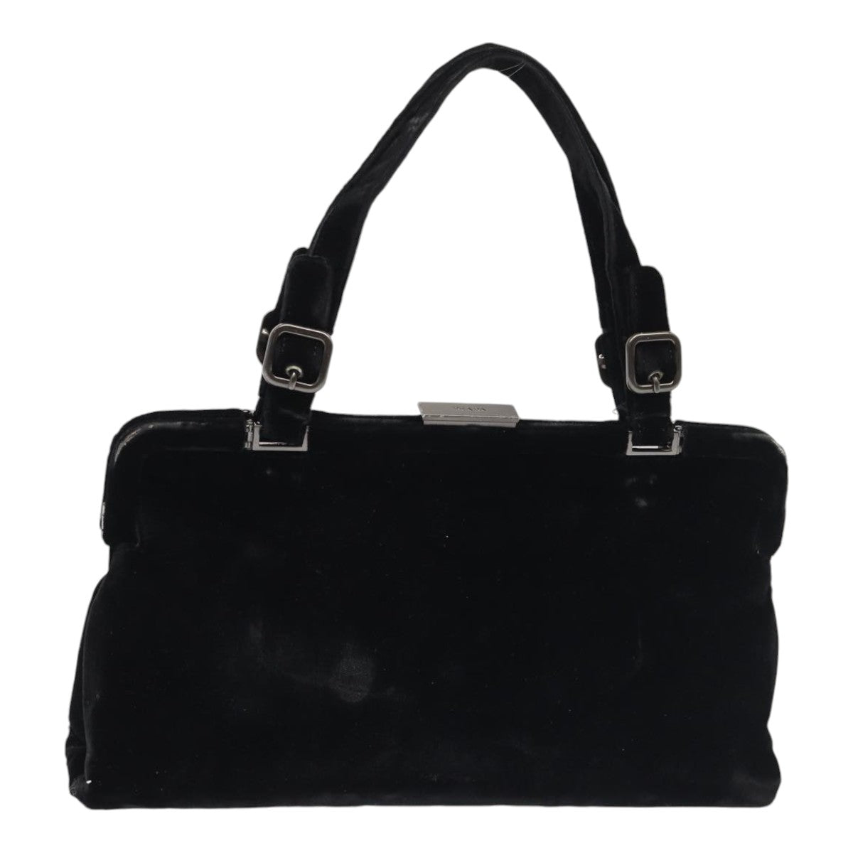 PRADA Hand Bag Velor Black Silver Auth