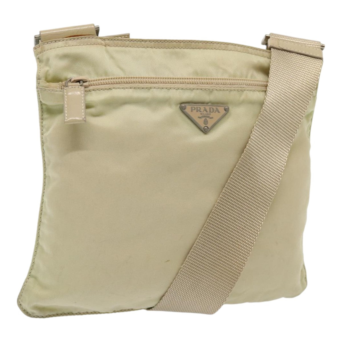 PRADA Shoulder Bag Nylon Cream Silver Auth