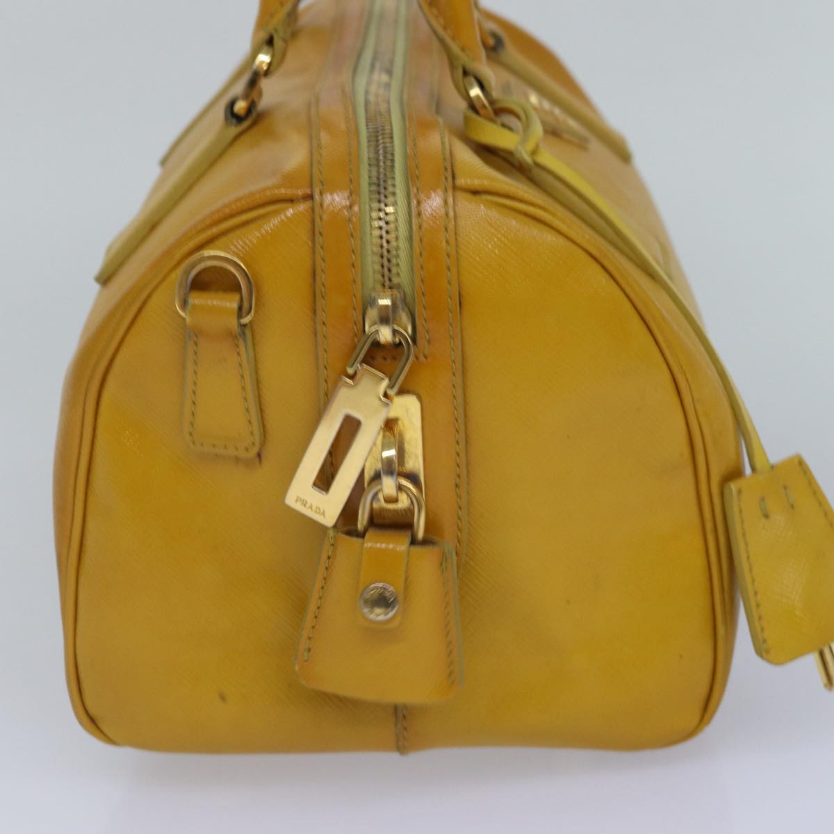 PRADA Hand Bag Safiano leather 2way Yellow Gold Auth