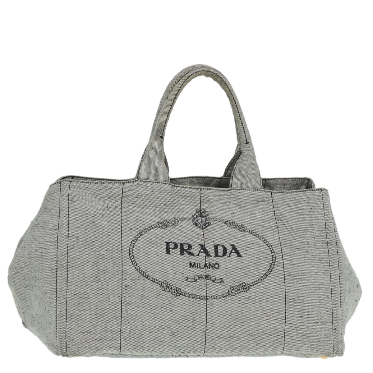 PRADA Canapa GM Hand Bag Canvas Gray Gold Auth