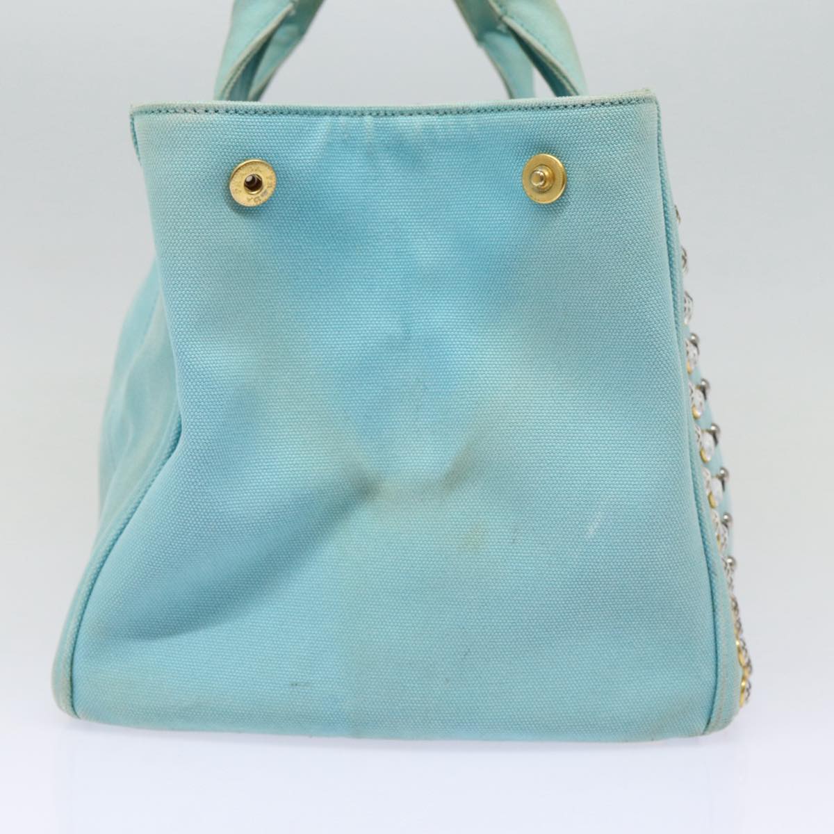 PRADA Canapa GM Hand Bag Canvas 2way Light Blue Auth