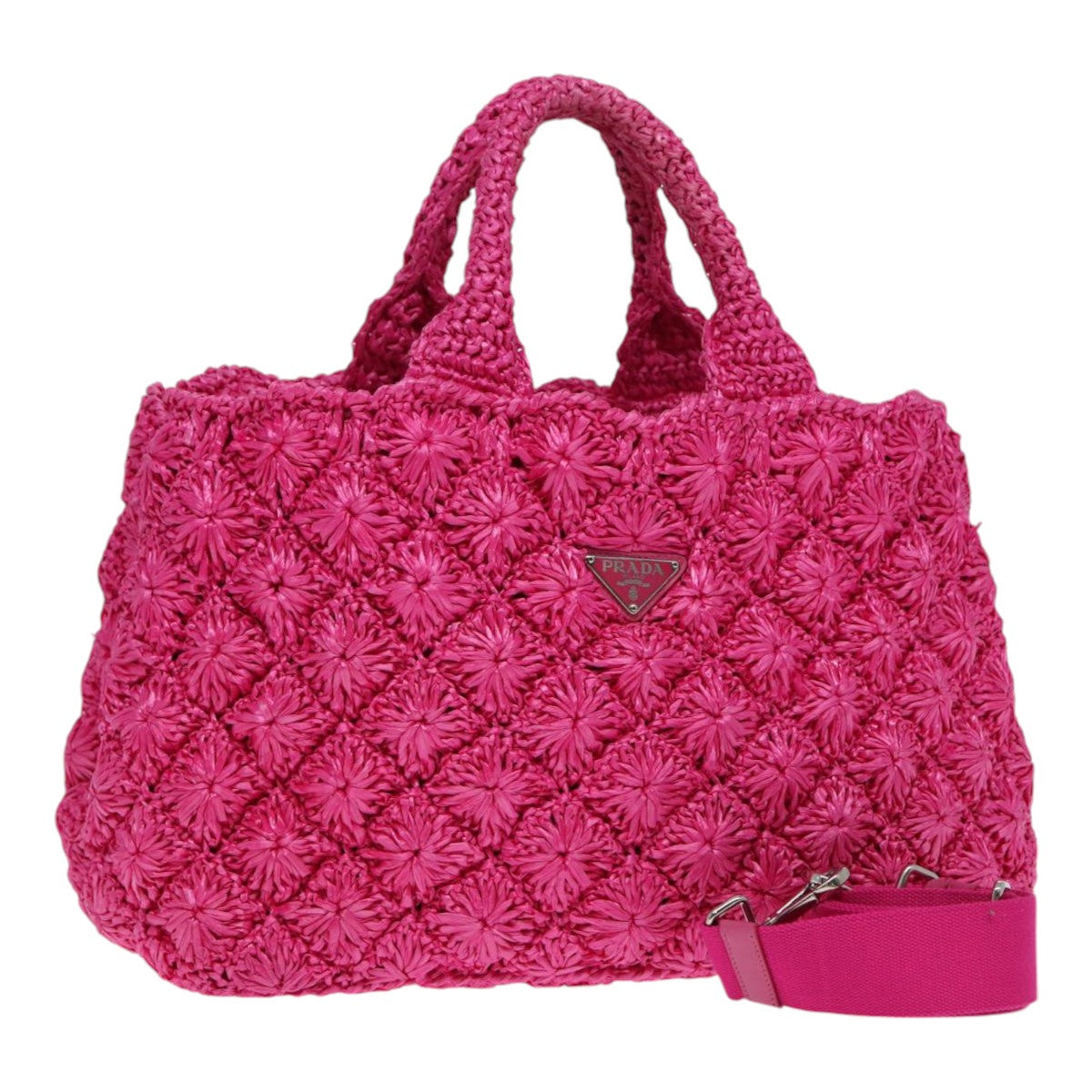 PRADA Canapa GM Hand Bag Raffia 2way Pink Auth