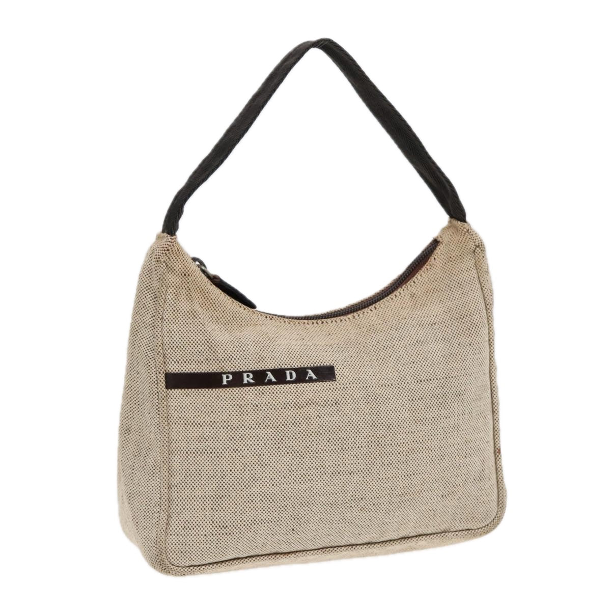 PRADA Hand Bag Canvas Beige Auth
