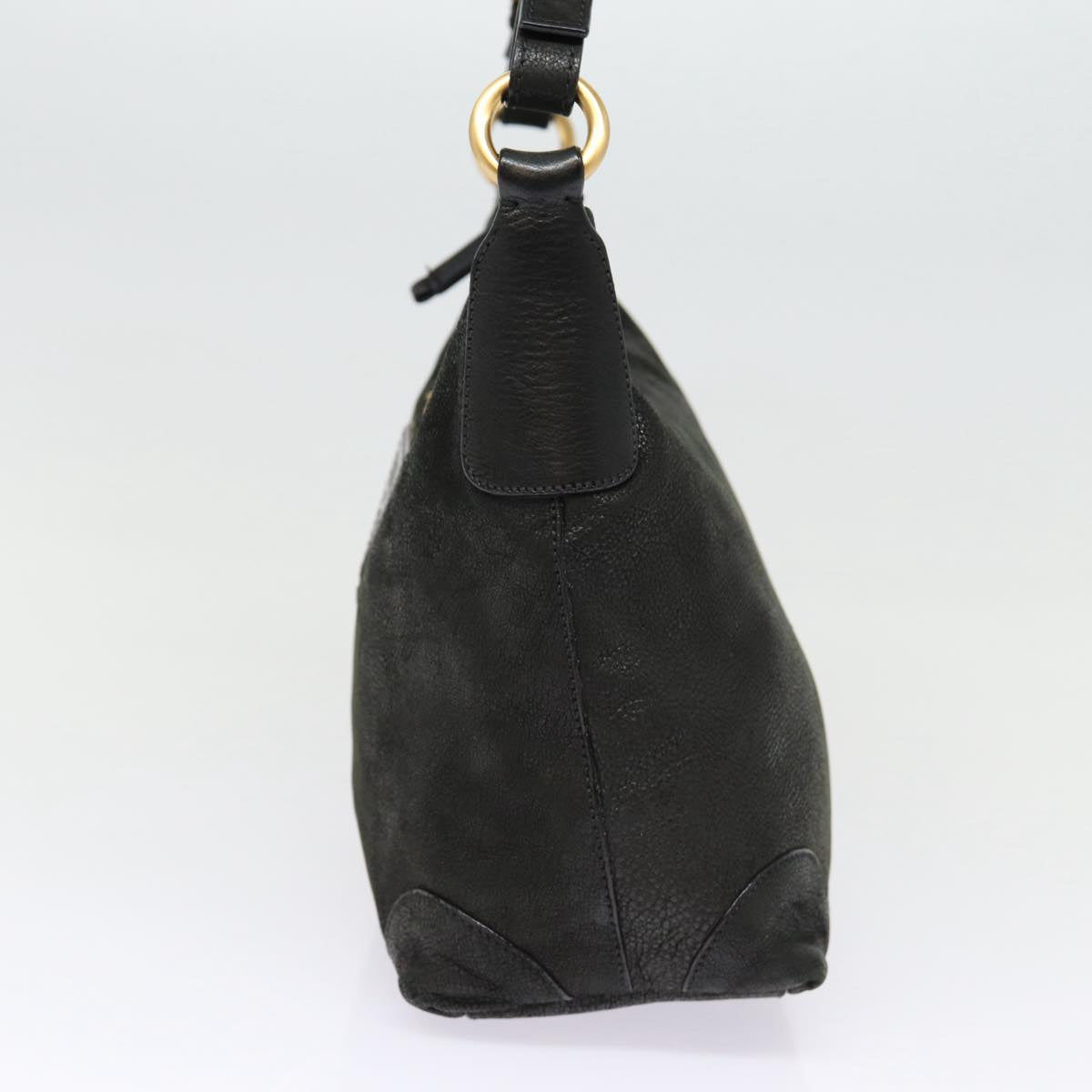PRADA Shoulder Bag Leather Black Gold Auth